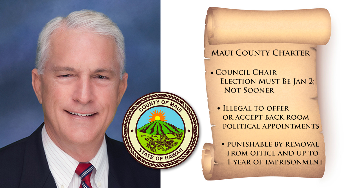 MAUI COUNTY CHAIR MIKE WHITE’S PRE-ELECTION VOTE RIGGING DEFIES THE COUNTY CHARTER